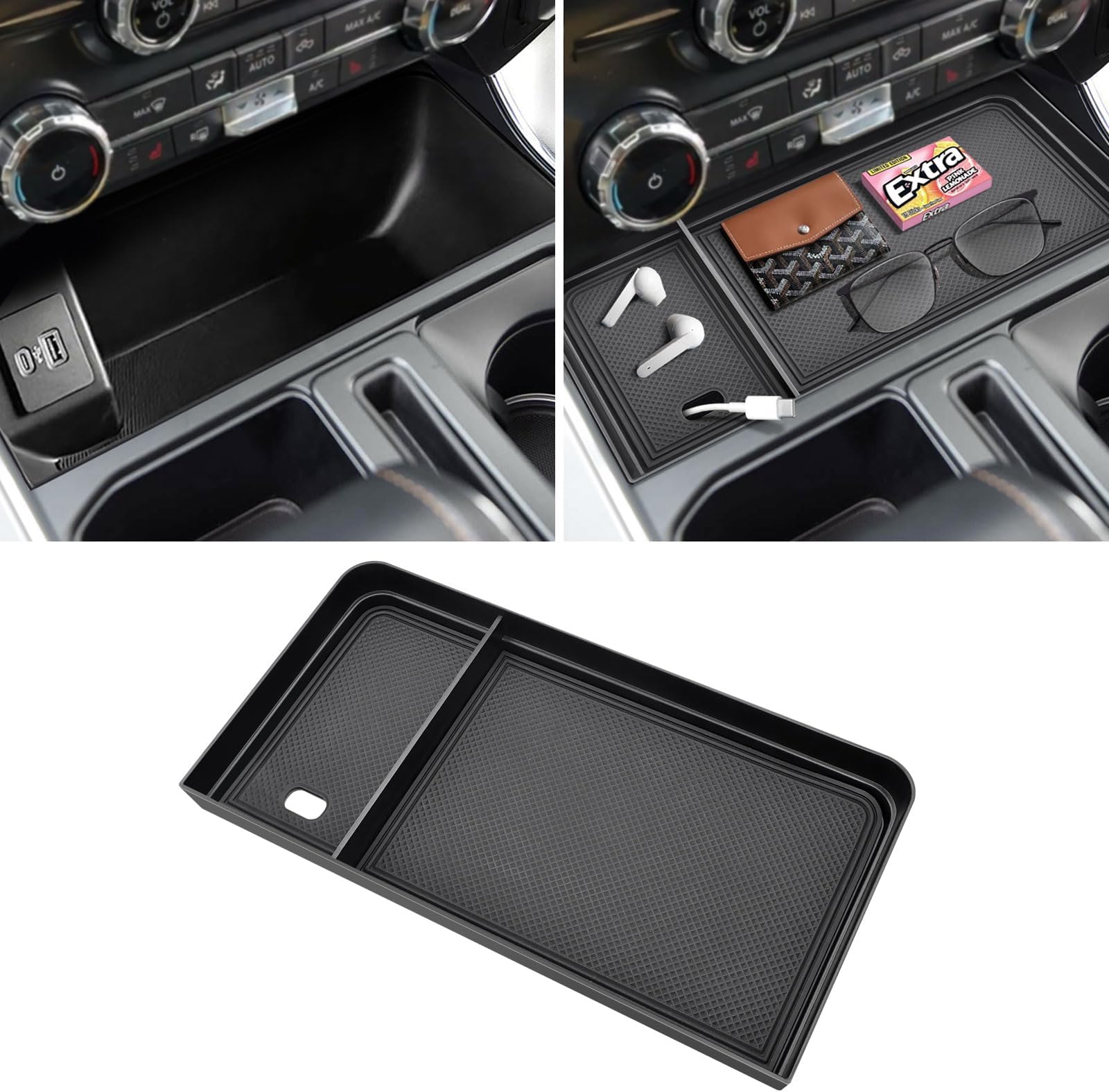 Center Console Organizer for F150 2021-2025 / Lightning XLT 2022-2024 with Rubber Liners and USB Hole Keep Clean and Organized Deep Center Console tray Perfect for F150 Right in Front Shifter|Upgrade|