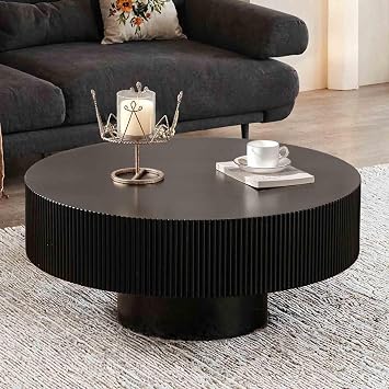 Round Coffee Table 78 cm Modern Ribbed Coffee Table Black