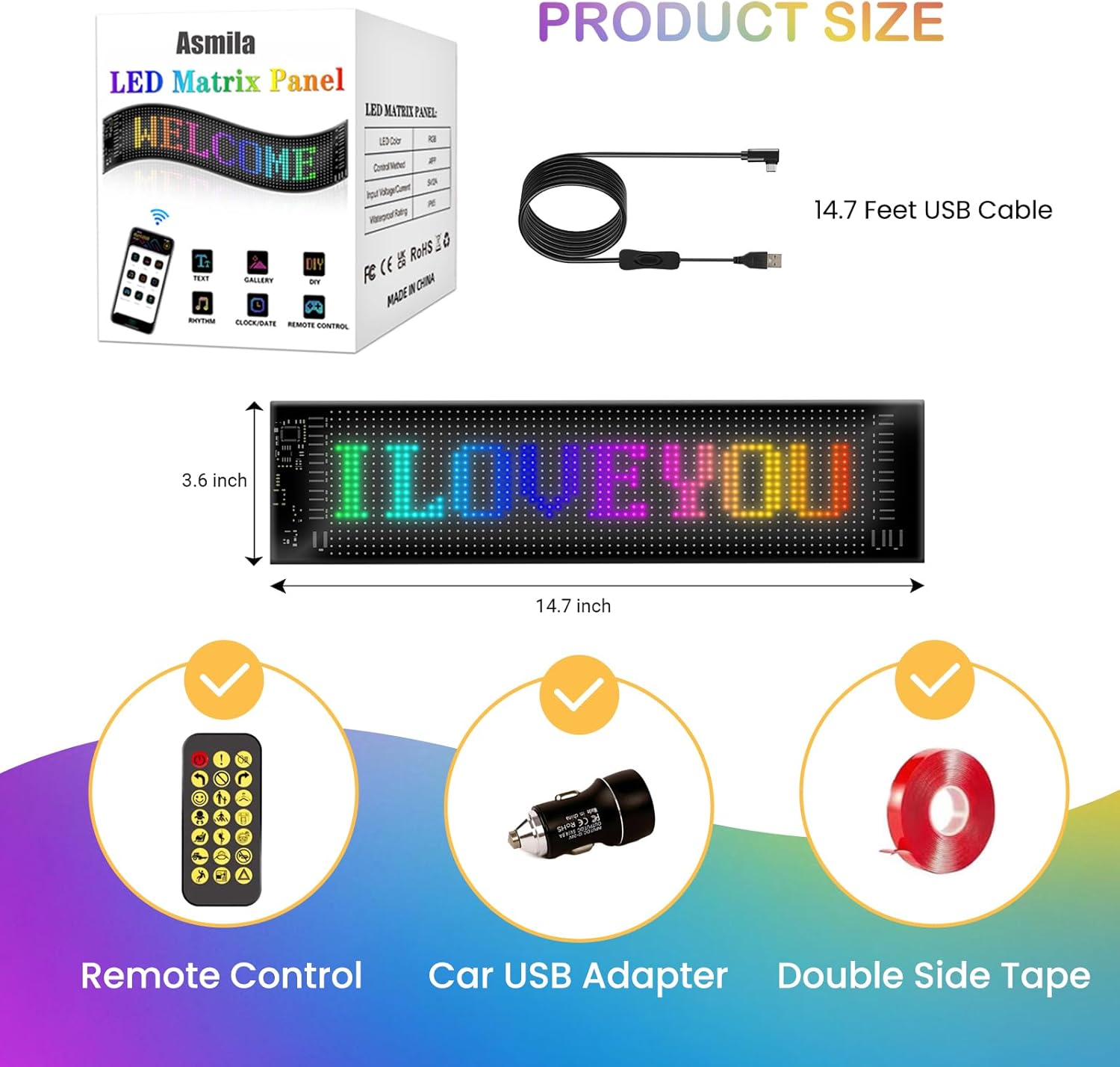 Taxi Sign 14.7 x 3.6 inch, Flexible LED Display Light, Christmas Car Decor, Programmable Scrolling LED Light Signs for Windshield, Rear Window and Side Window - Image 6