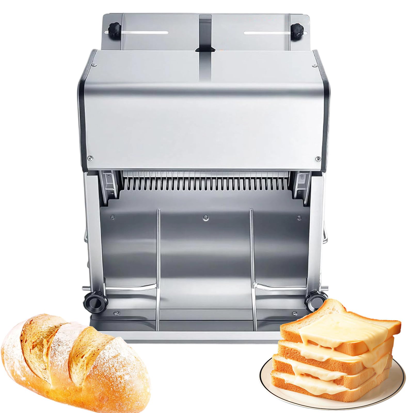 RUODATONLY Electric Bread Cutter, 31 Slices, 12mm Thickness, 304 Stainless Steel Commercial Toast Bread Slicer with Adjustable Inlet and Outlet