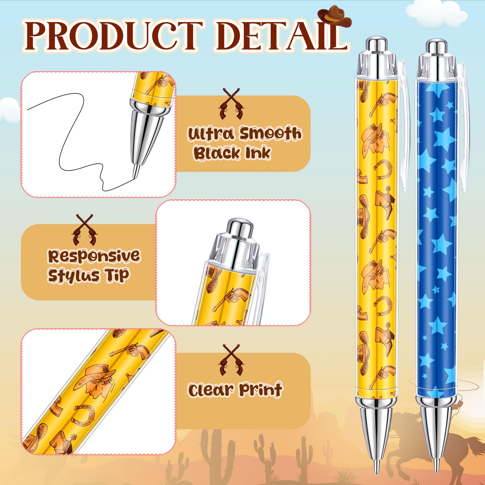 Snapklik.com : 48 Pcs Western Pens Bulk Western Cowboy Ballpoint Pens ...