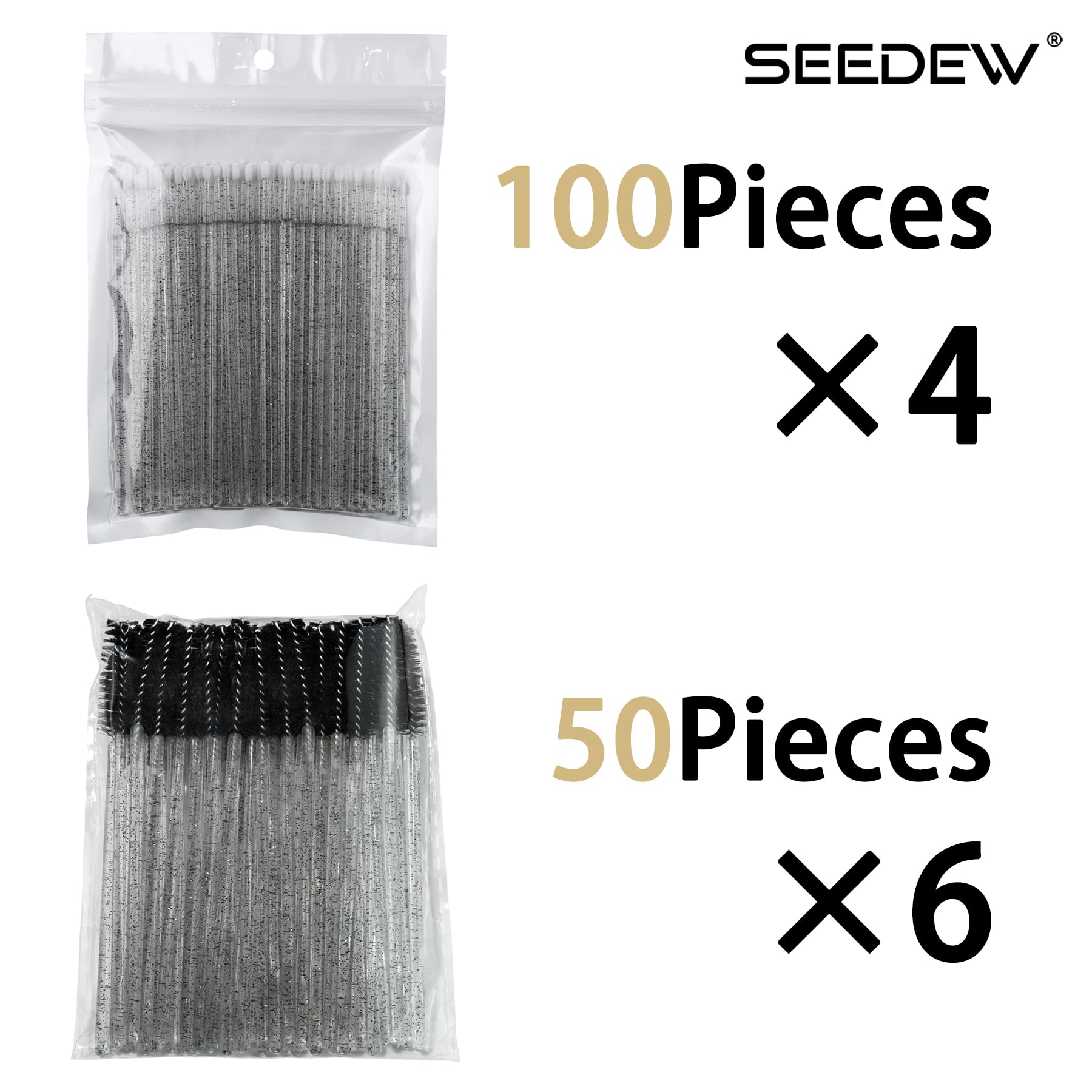 (400+300 Pieces) Black Crystal Handle - 400 Cotton Swabs + 300 Brushes for Lash Extensions Makeup (Simple Packaging)-(Crystal Black) - Image 3