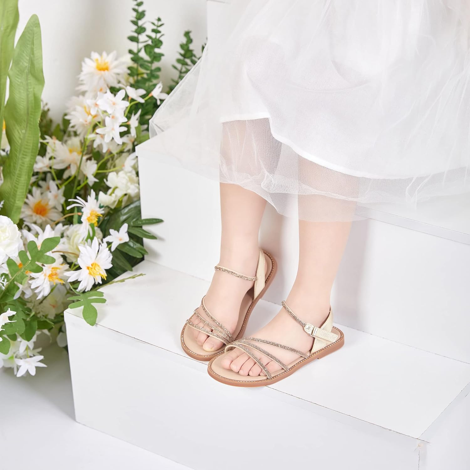 Felix & Flora Toddler Girl Sandals - Flower Girl Dress Shoes Open Toe Little Kid Summer Flats - Image 2