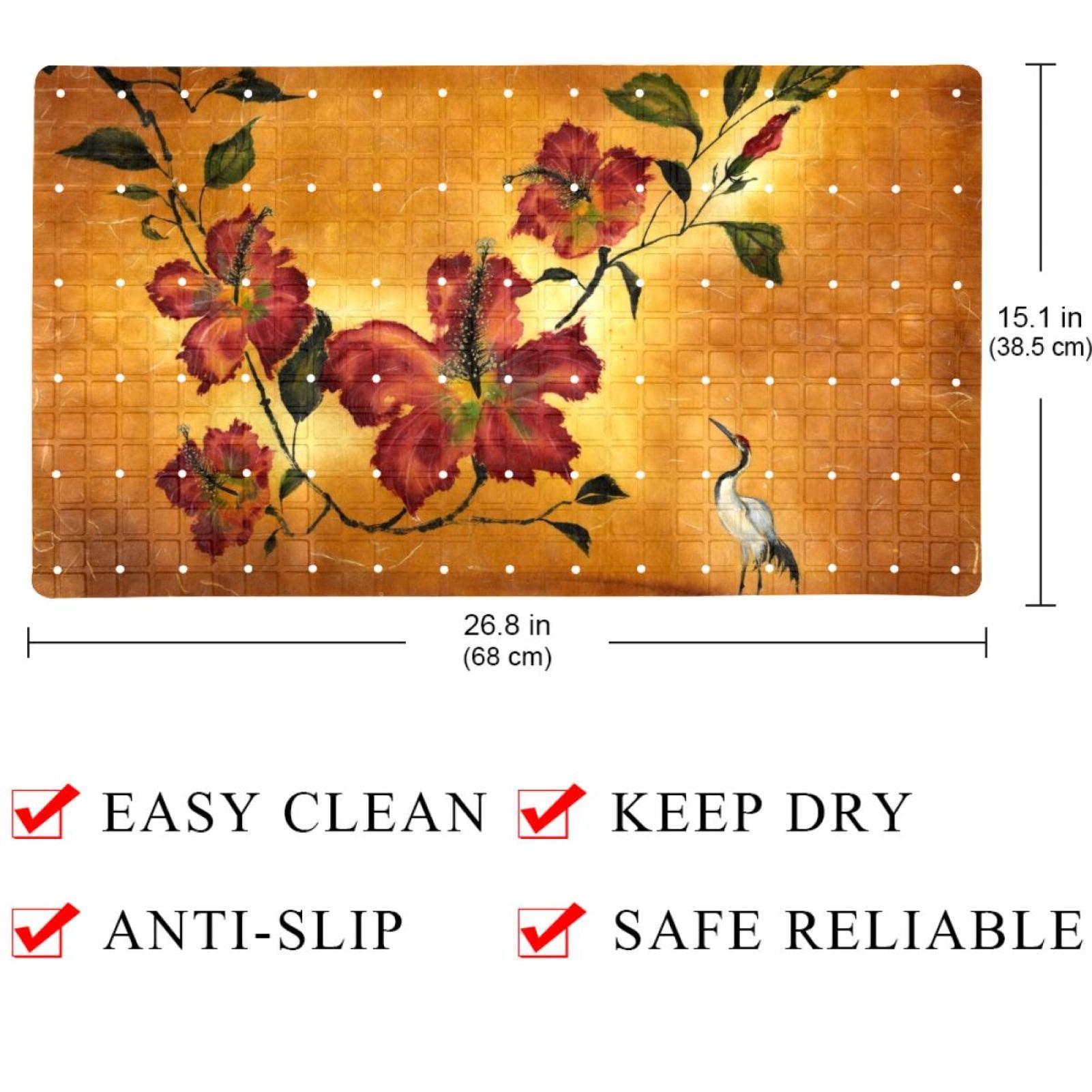 Rutschfeste Badematten für Badezimmer, Motiv: Blumen und Vögel, rechteckig, maschinenwaschbar, 39 x 70 cm