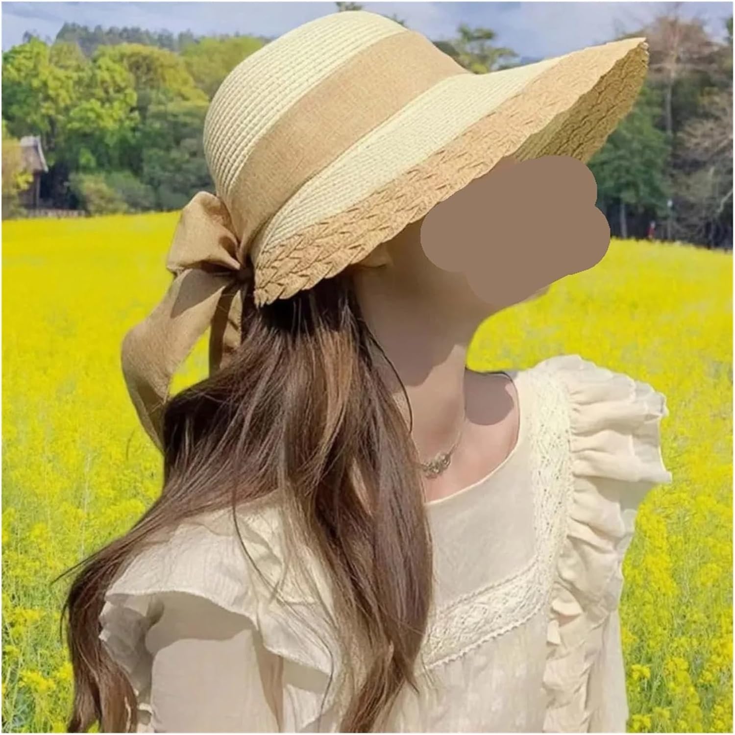 Portable Straw Weaving Beach Hat Foldable Hollow Out Big Brimmed Woven Cap Lightweight