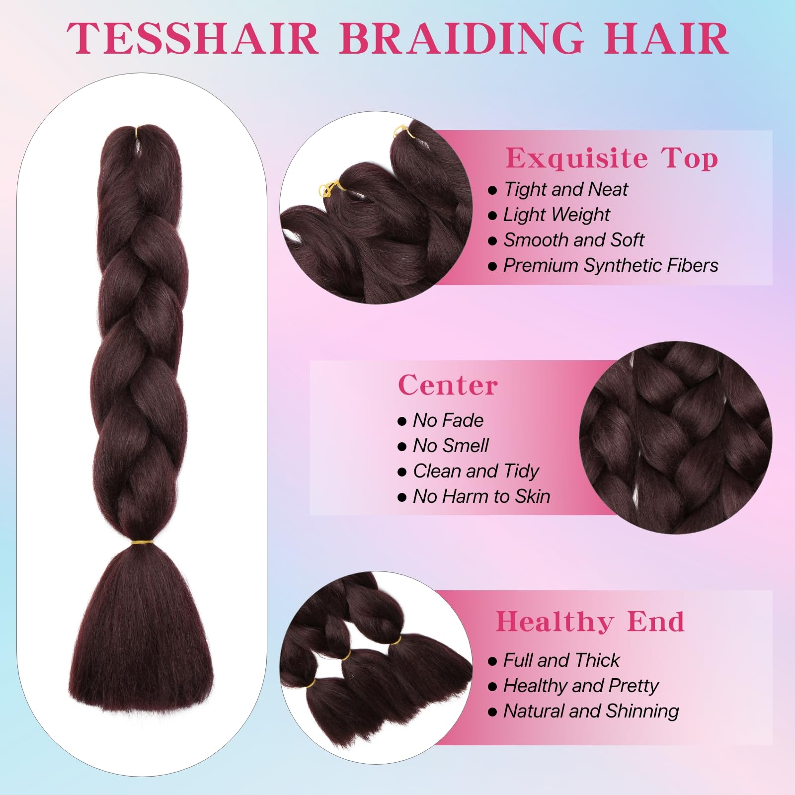tesshair Braiding Hair Extensions 24 Inch Jumbo Braiding for Twist Braiding Synthetic Fashion Braids Extensions Hair Natural Braid Extensions for Women Grils (Dark Auburn - Image 4