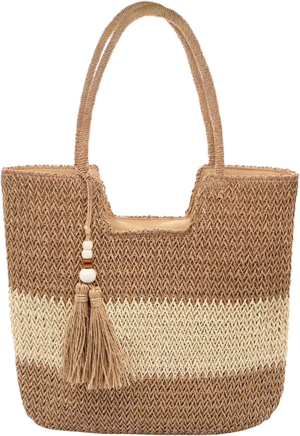 Long Keeper Beach Bags for Women Summer Straw Bag with Zipper Woven Shoulder Handbag Beach Tote Bags for Travel Vacation