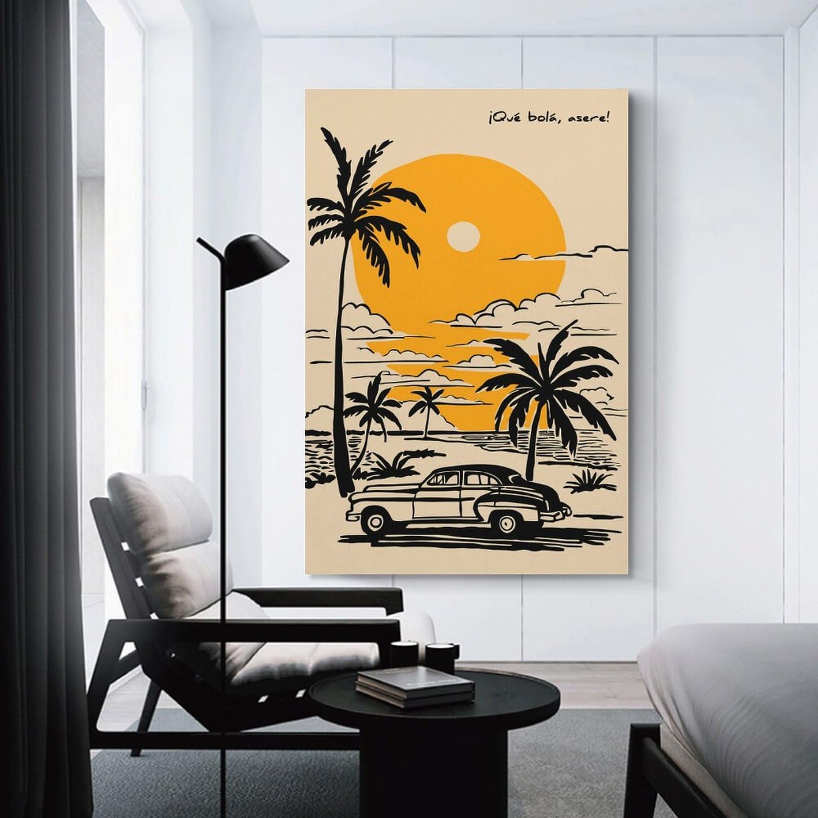 Junmoney Canvas Wall Decor Vintage Car on Tropical Beach, 08x12inch(20x30cm), for Flats, Guest Rooms Or Compact Rooms, A Simple Refresh for Blank Walls
