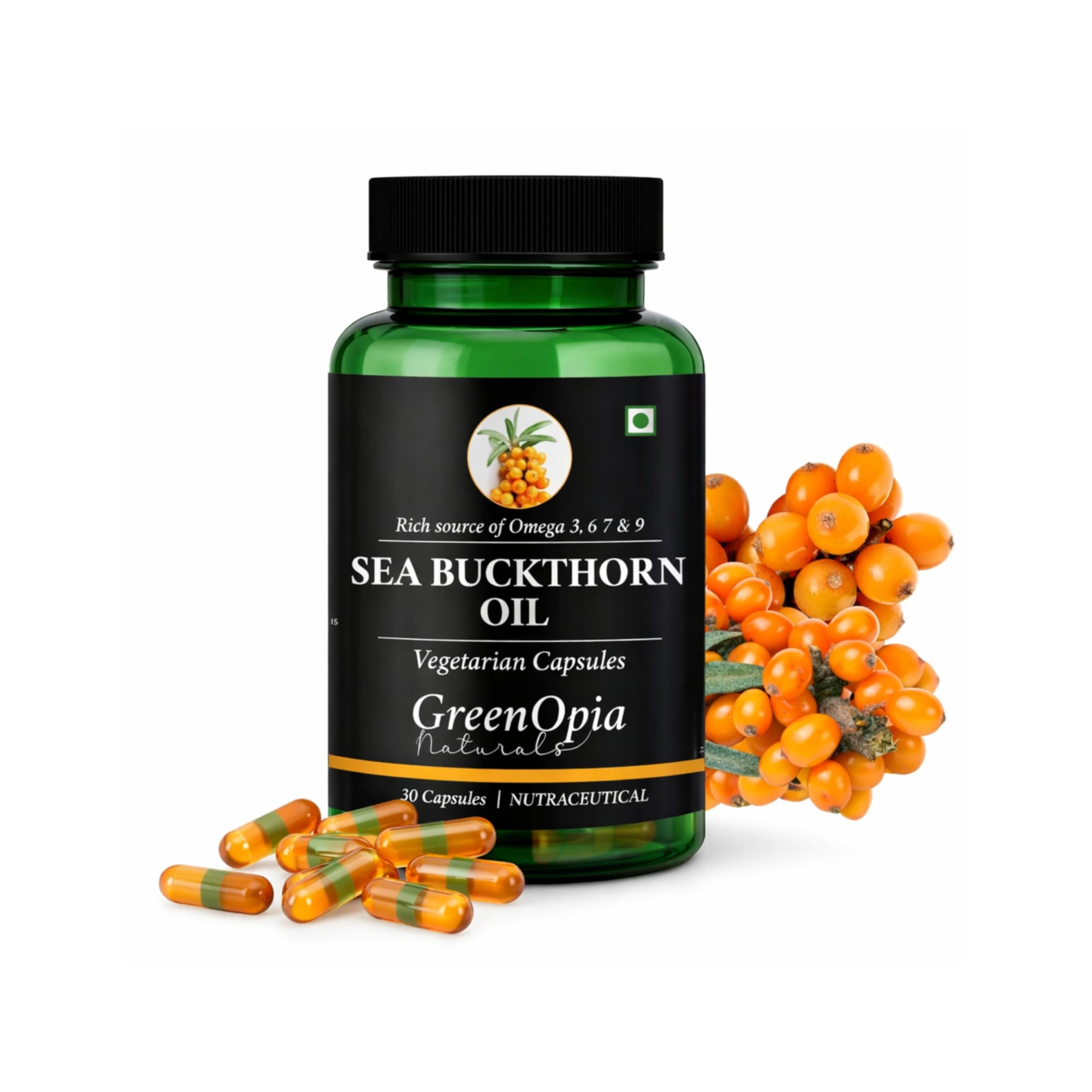 Sea Buckthorn Oil | 30 Veg Capsules | Rich in Omega 3, 6, 7 & 9