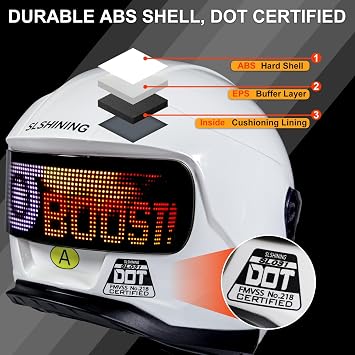 Motorcycle Helmet - DOT Approved Full Face Helmet (Smart App Control), Compact Motorcycle Helmet