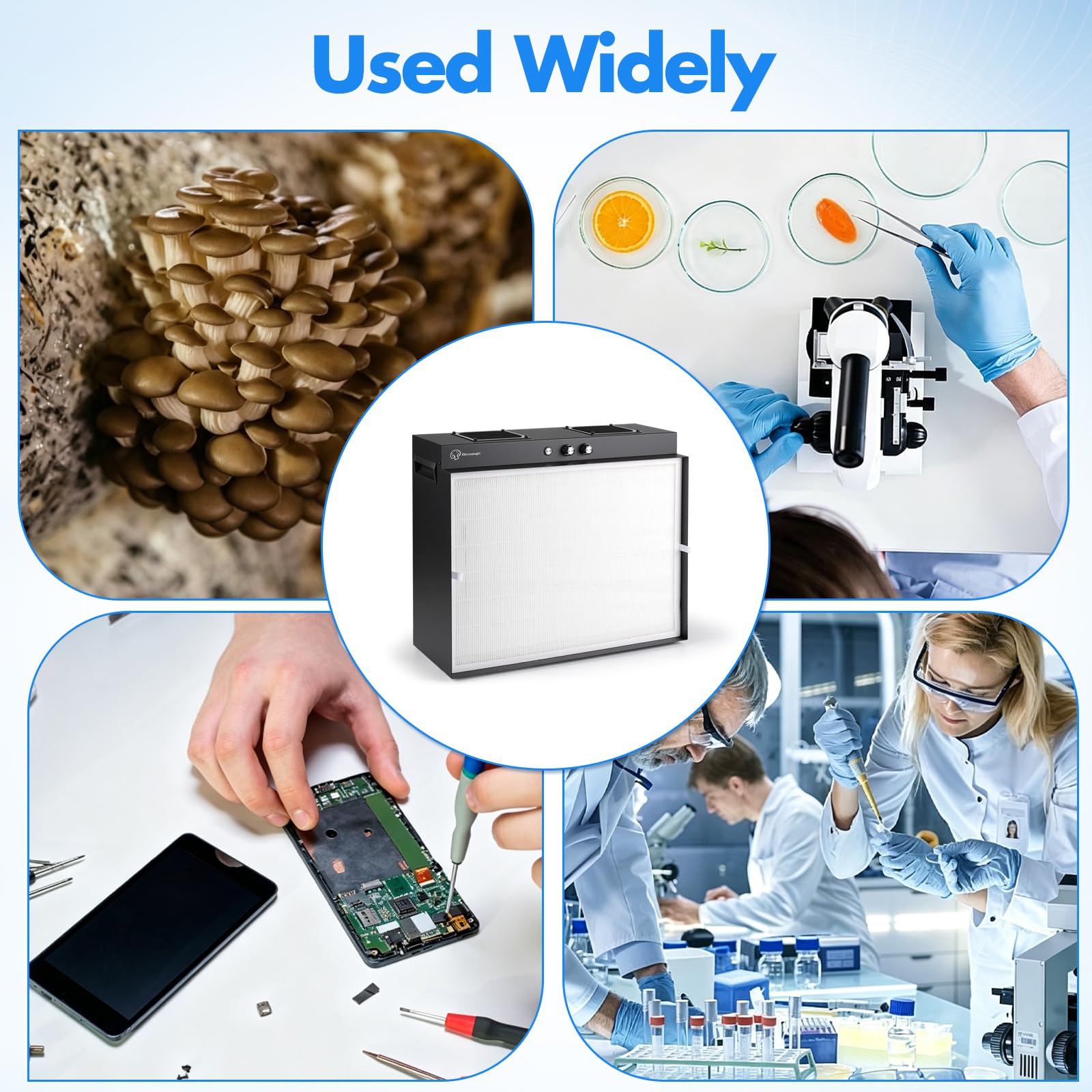 Laminar Flow Hood with H13 HEPA Filter (20"x15"）, Class 100 / ISO 5 Clean Bench with Light for Mycology, Mushroom Cultivation, Lab & Cleanroom, 24V DC with 100–240V Adapter — Amazon image 6