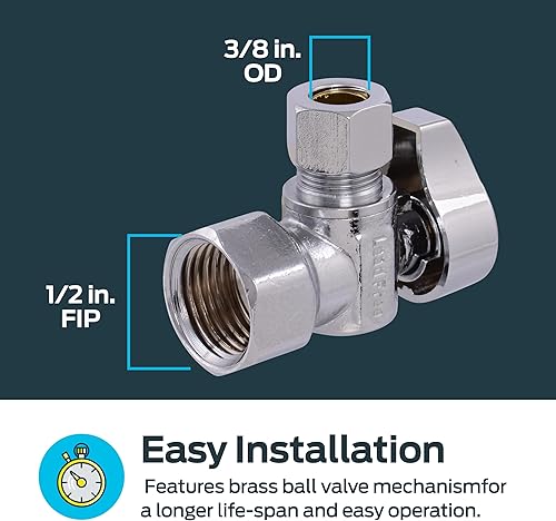 Miniatura 5 de Eastman 12 pulgada FIP x 38 pulgada OD compresión cuarto ángulo de giro válvula de parada, accesorios de fontanería de latón, cromo, 10733LF
