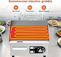 Vista 7 de 14’’ Commercial Electric Griddle - Electric Cast Iron Griddle w/Stainless Steel Material and Non-Stick, 110V Commercial Griddle w/ 1/2" Thick Iron