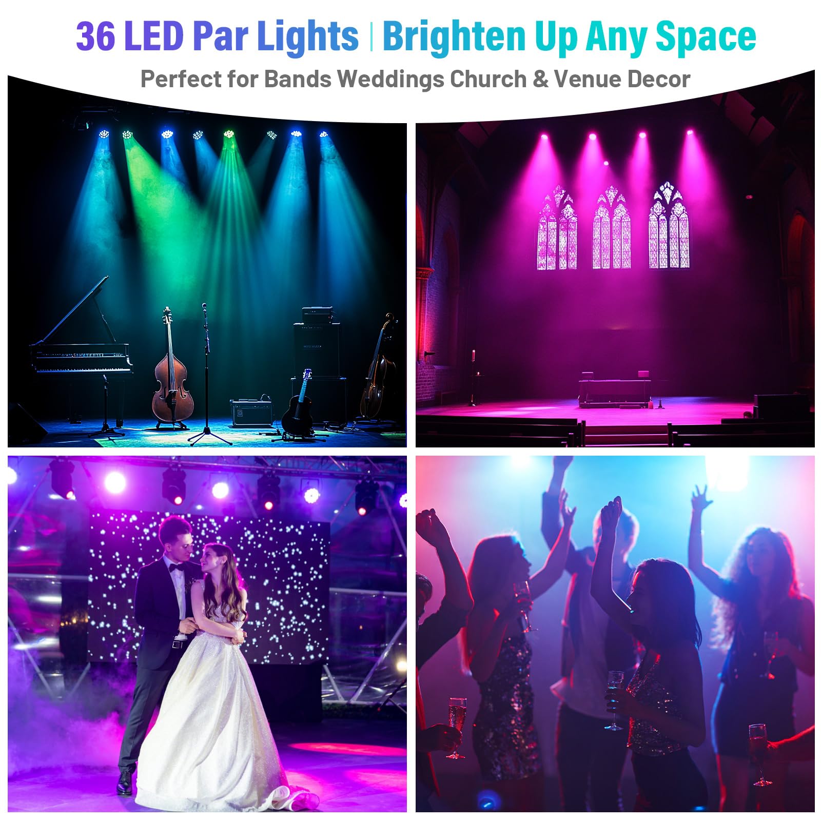 Luci da palcoscenico a LED, 36 W, RGB, con suono attivato, riproduzione automatica tramite telecomando e controllo DMX, luci per eventi, matrimoni, feste, club, feste di Natale