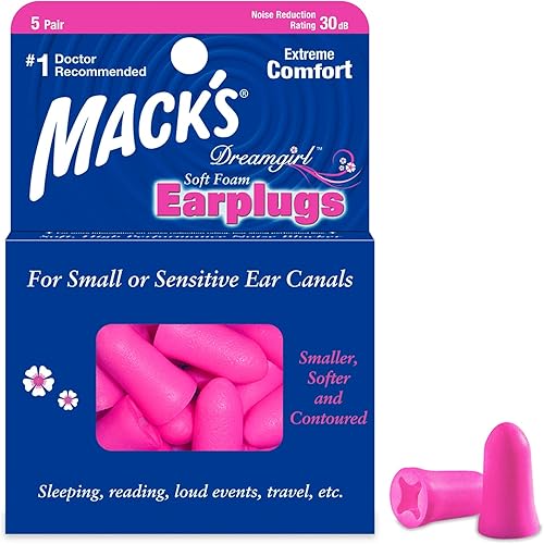 Mack's Dreamgirl - Tapones para los oídos de espuma suave, 5 pares, rosados, pequeños tapones para los oídos para dormir, roncar, estudiar, eventos
