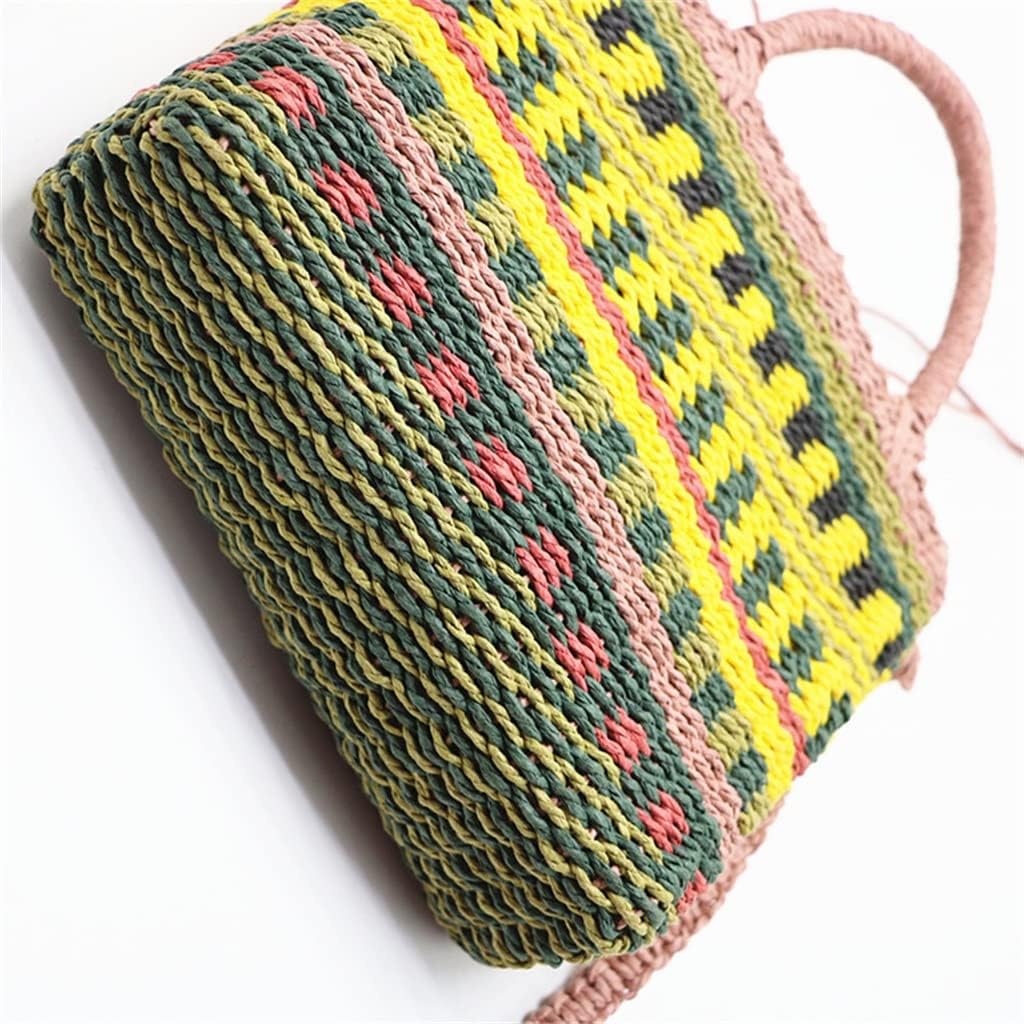 Colorful Woven Women's Bag Handmade Handbag Beach Bag Bohemian Drawstring Shoulder Messenger Bag