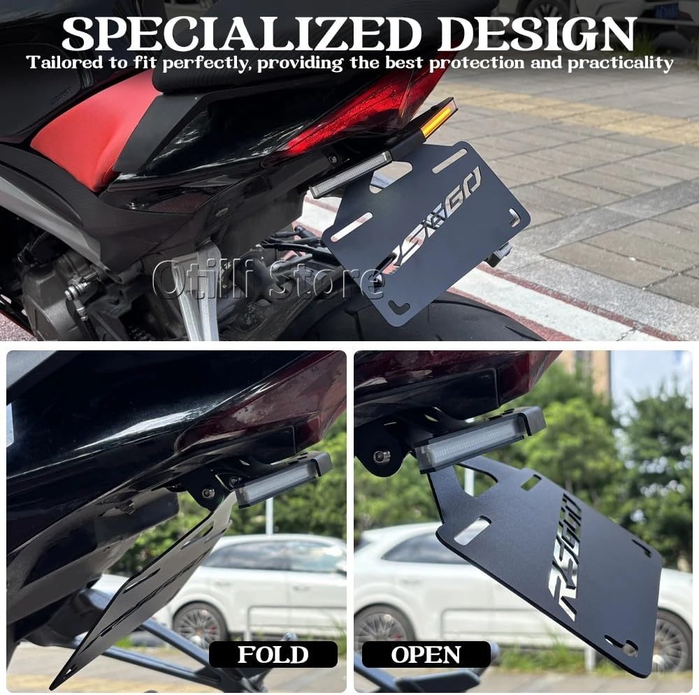 2025 Foldable License Plate Holder with LED Turn Signal Fit for Aprilia RS660 RSV4 FACTORY 2021-2024 2025 Motorcycle Tail Tidy Fender Eliminator Kit Black License Plate Bracket