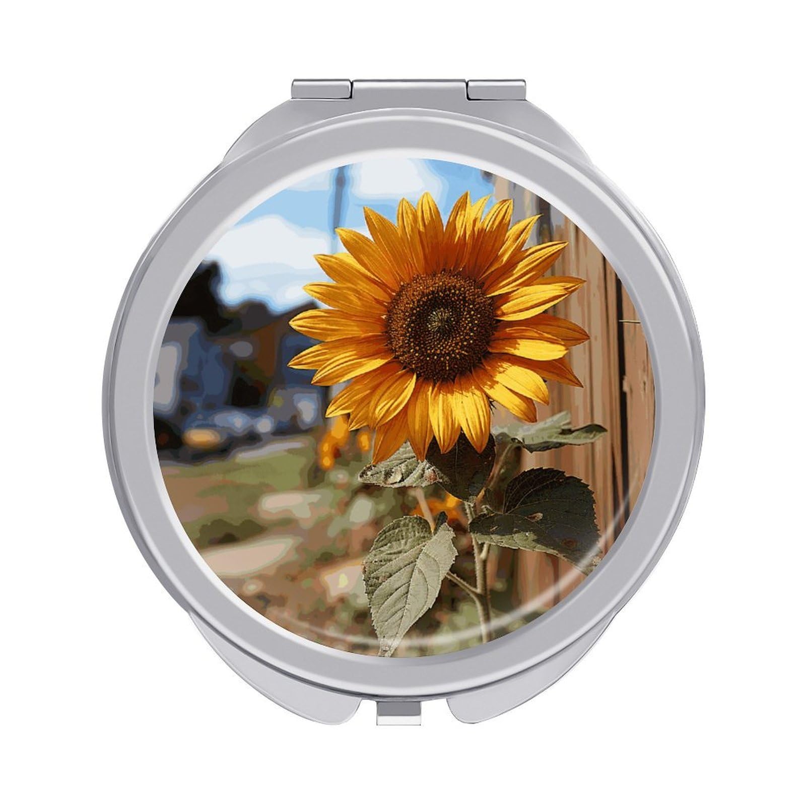 FekiLoot Farm Sunflower Makeup Mirror Compact Round Travel Makeup Mirror Portable Folding Handheld Pocket Mirrors for Handbag and Purses Gift Mini Mirrors