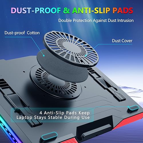 Miniatura 5 de LIANGSTAR Almohadilla de enfriamiento para laptop para juegos, enfriador RGB para laptop con 3 potentes turbofans, soporte de refrigeración para