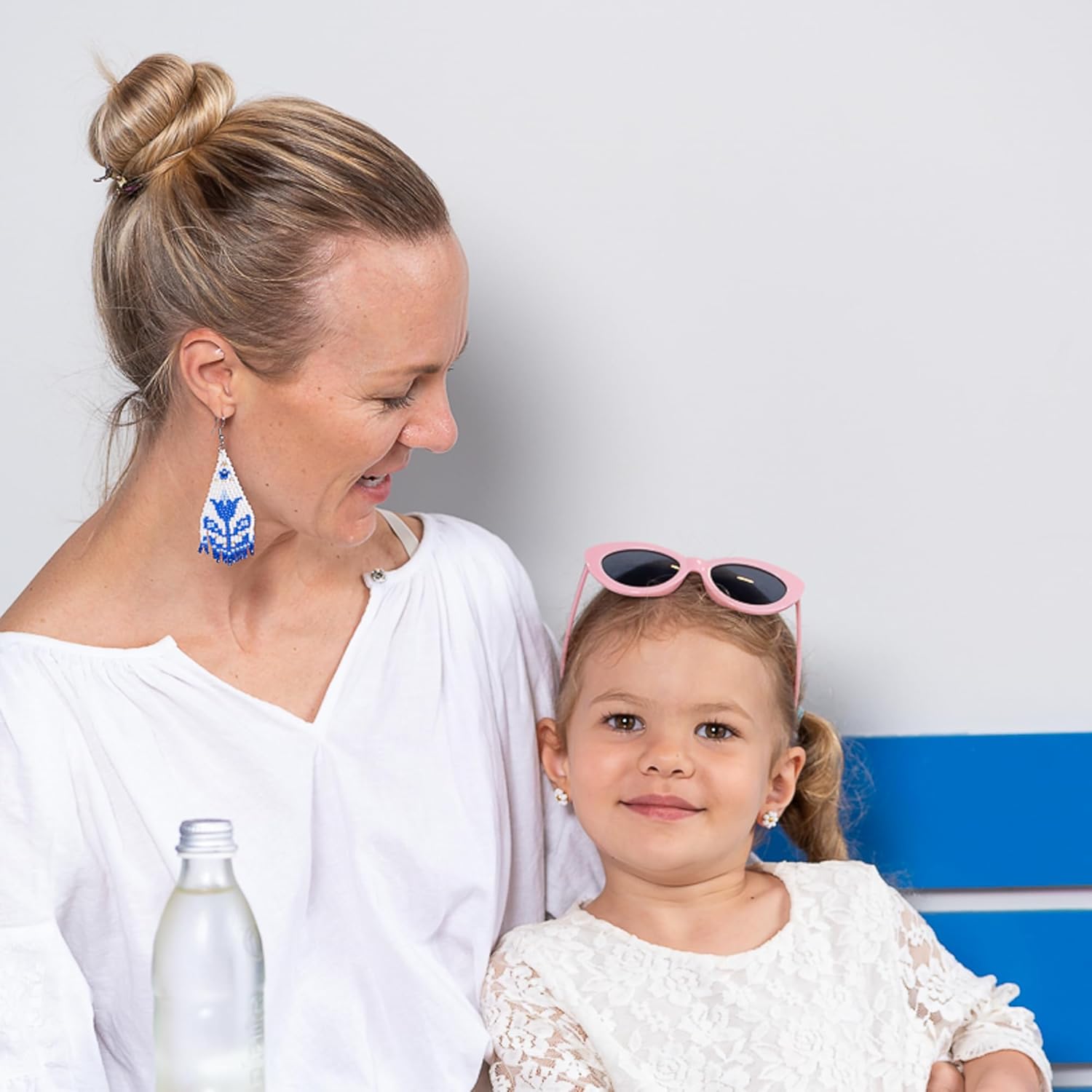 Floral Seed Bead Fringe Earrings for Women – Chinoiserie Blue & White Classy Boho Beaded Dangle Earrings – Handmade by Embera Bead Project – Lightweight, Hypoallergenic
