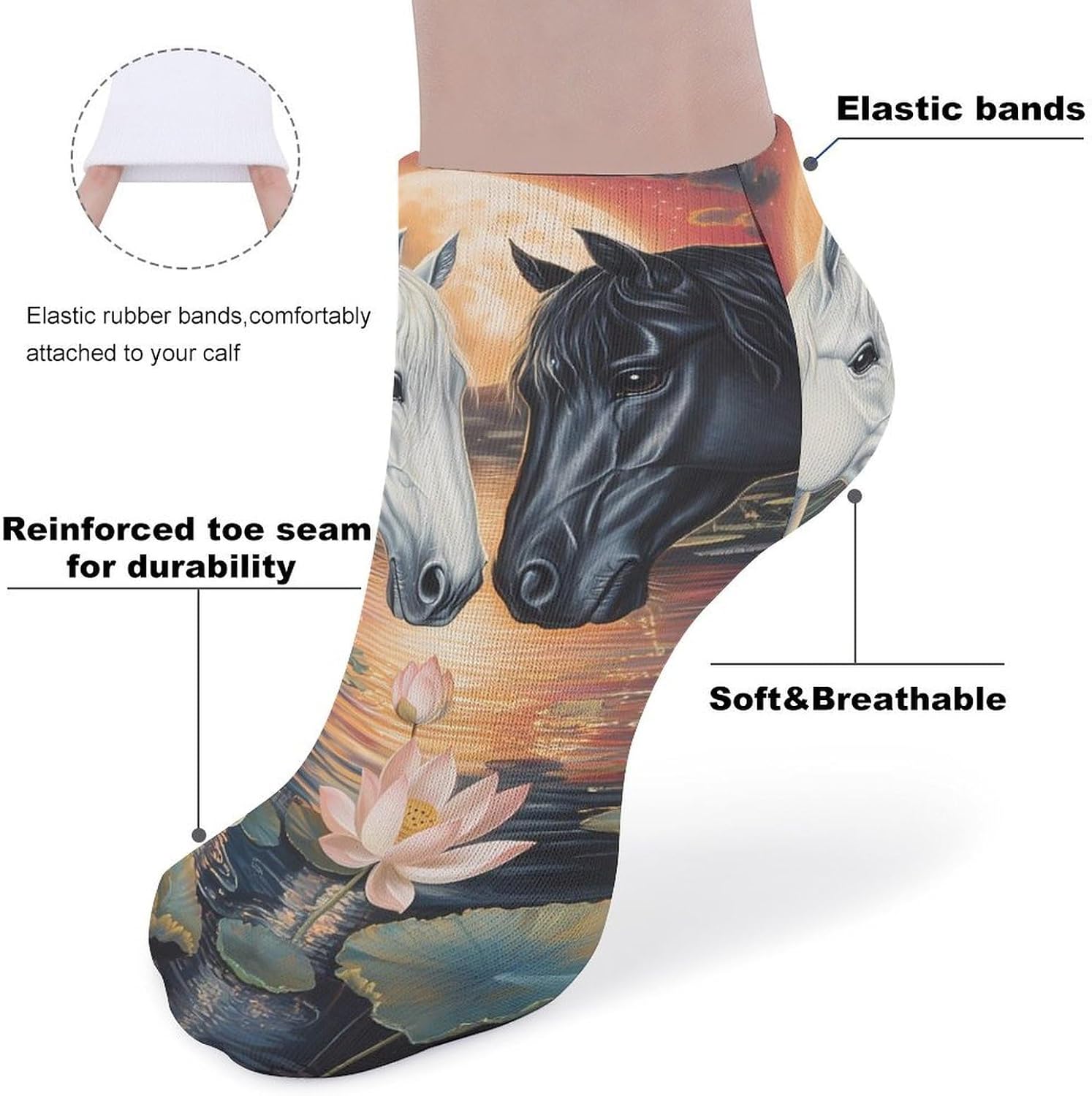 Horse Ankle Socks No Show Socks Cushion Low Cut Socks 5 Pack