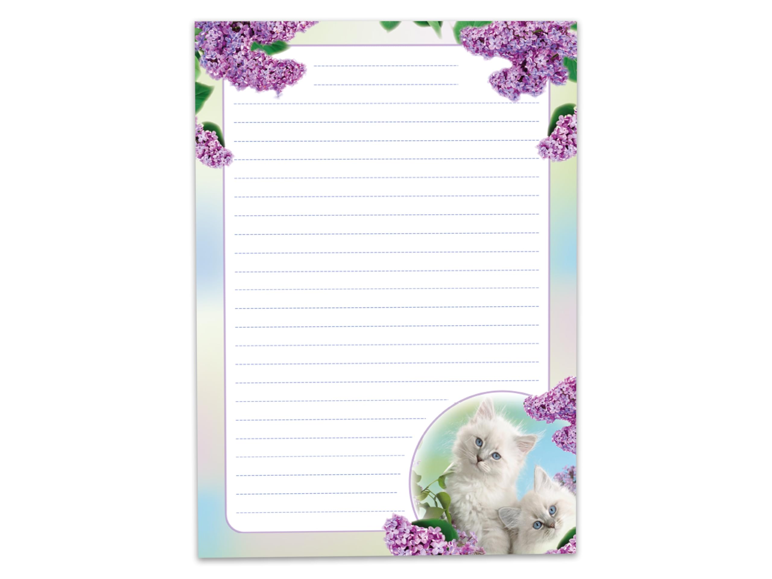 Writing Paper Set Letter Pad with Envelope for Boys Girls Kids Cat Purple Flowers (A4 Pad with 25 Sheets + 15 Envelopes) - Image 2