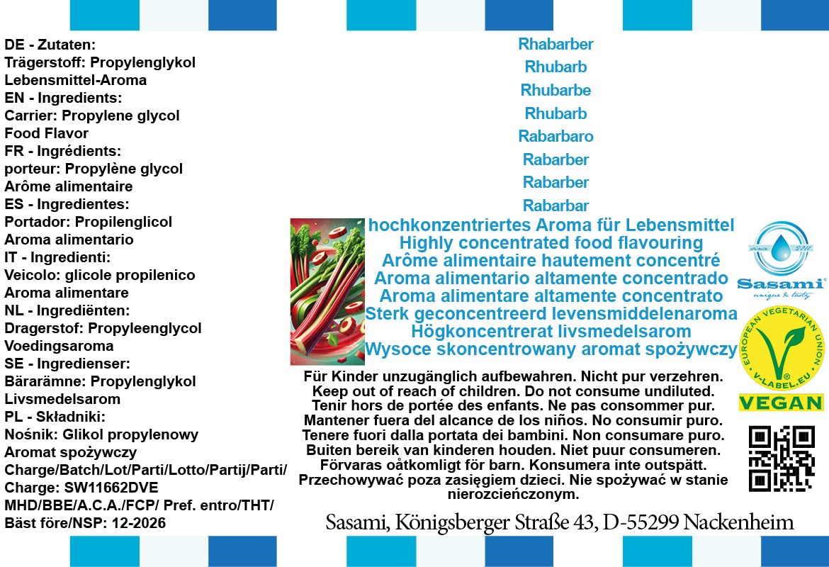 Rabarbaro aroma concentrato - vegano - Sasami - 100ml