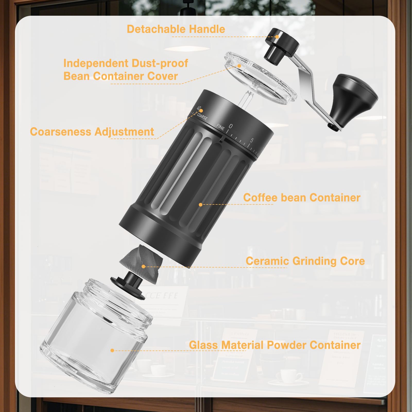 Moulin à Café Manuel Avec 40 Réglages - Broyeur Conique En Céramique - Capacité 30g - Portable Pour Voyage, Bureau, Maison