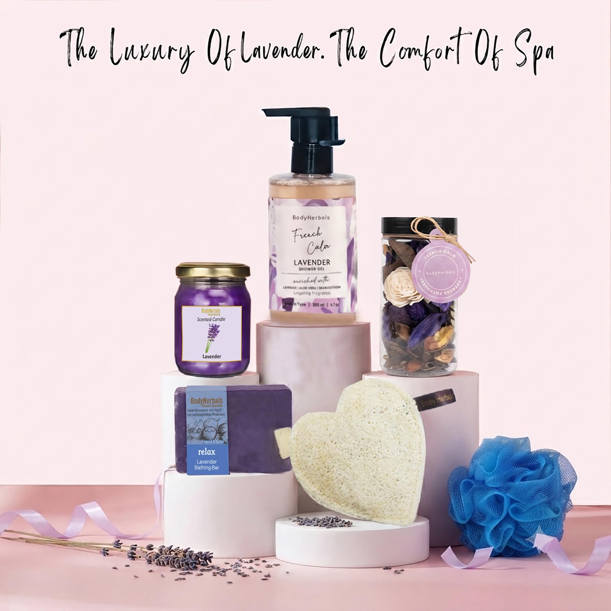 BodyHerbals Lavender Surprise Bath & Body Care Gift Set for Women & Men – 6 Pcs Skin Care Kit with Spa Accessories | Vegan Luxury Gift Box for Birthdays, Anniversaries, Valentine’s Day, Raksha Bandhan Gift & Special Occasions 4