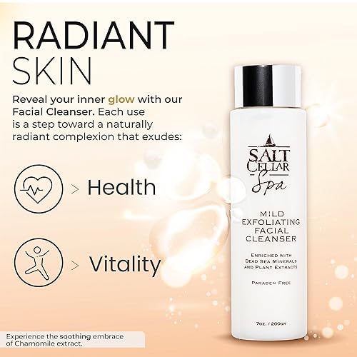 Miniatura 6 de Salt Cellar Spa Limpiador facial exfoliante suave, enriquecido con minerales del mar muerto, vitamina C y manzanilla, 7 onzas