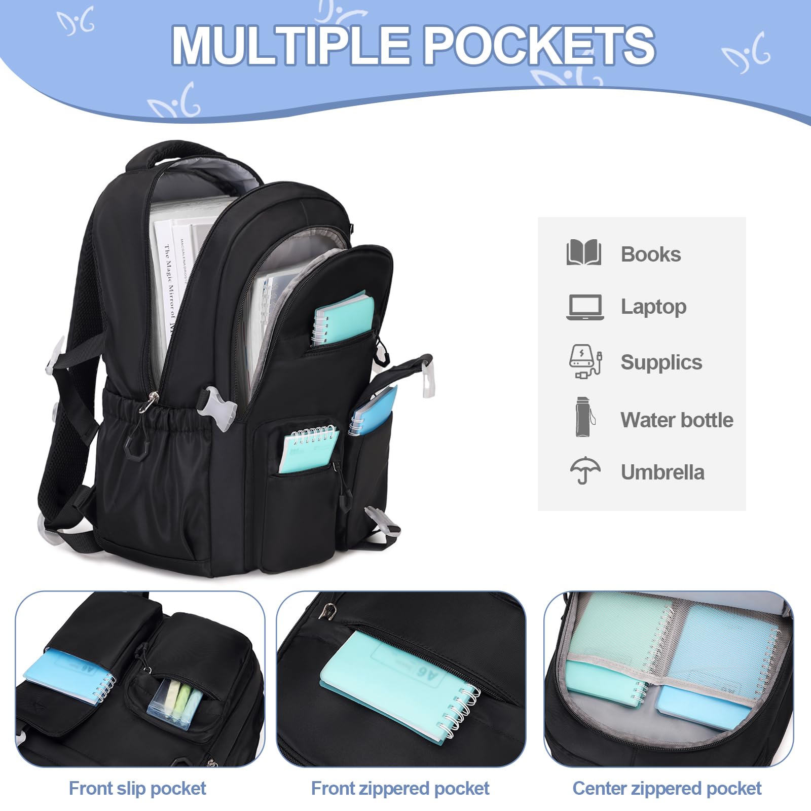 DIGOBAY Mochilas para niñas adolescentes, Negro -, /, /