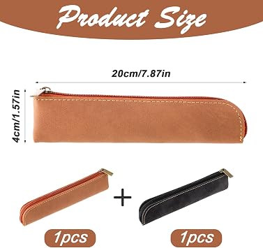 Amaxiu Slim PU Leather Pen Pencil Pouch, 2 Pcs Handcrafted Small Fountain Pen Holder Luxury Pen Case Thin Zipper Stationery Bag Vintage Pencil Organizer (Black+Brown)