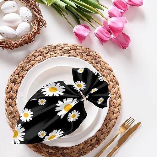 Cloth Napkins Set of 4 Daisy Print 20x20 Inch Cloth Napkins Daisy Floral Washable Reusable Kitchen Dinner Napkins Table Decor for Wedding, Holiday