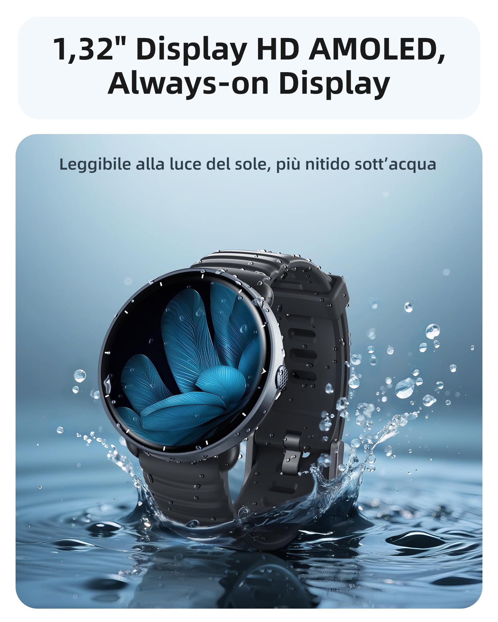 Parsonver Smartwatch GPS Integrato, 5 ATM Impermeabile Orologio da Nuoto per Piscina/Acque Aperte, Orologio Fitness con Display AMOLED, 100+ Sportive, Frequenza Cardiaca,Sonno (Nero, 42 mm)
