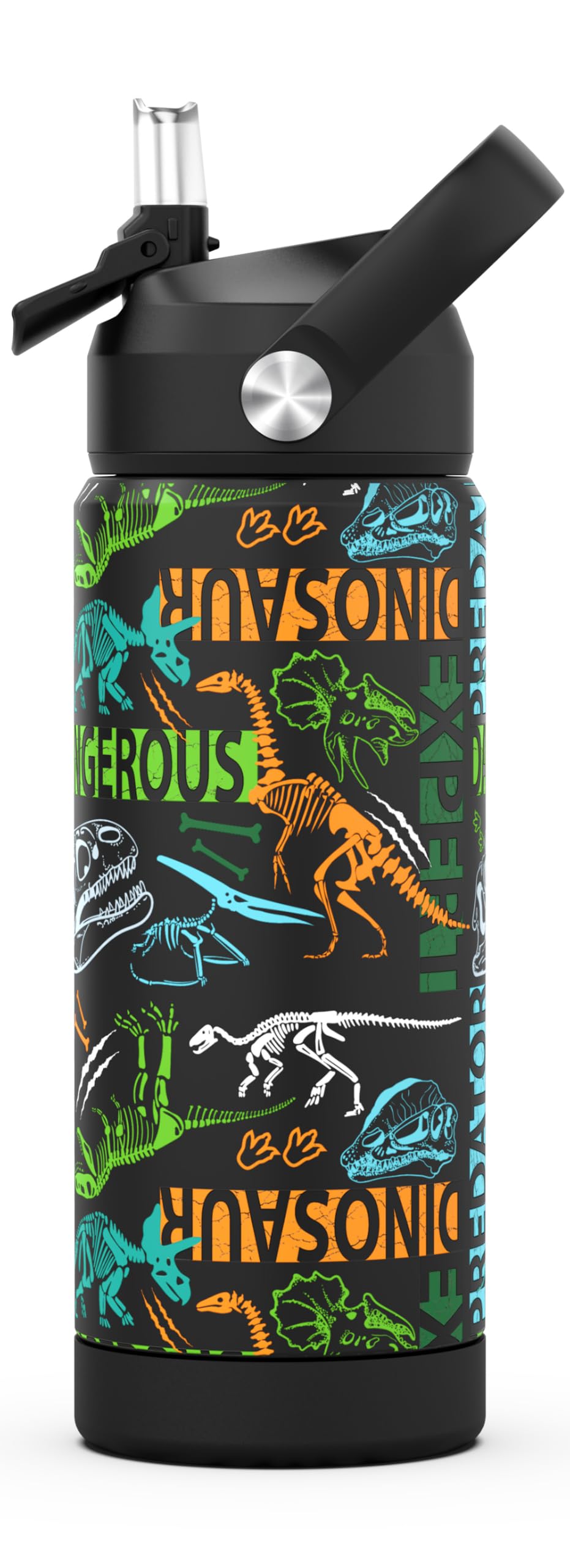 Boys Water Bottle with Straw,18 oz Kids Insulated Cups with Stainless Steel Leak Proof for School,Sport&Travel?Dinosaur?2pack