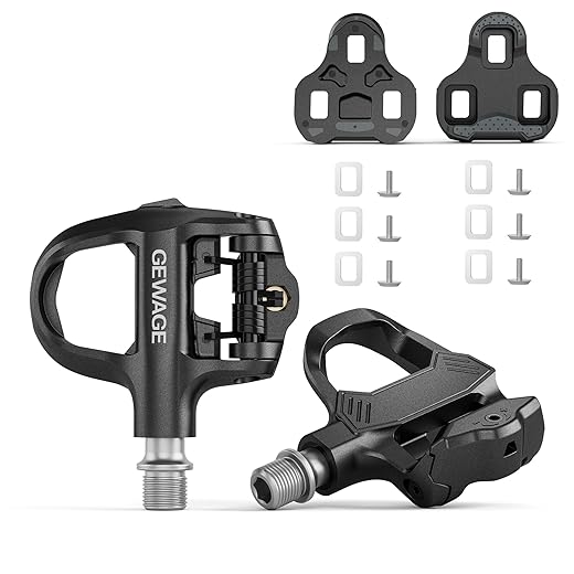GEWAGE Road Bike Click Pedals Adjustable Tension Heavy Duty Composite Body Compatible with Look KEO System with Cleats and Mounting Hardware