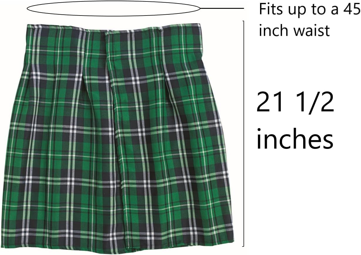 St. Patrick's Day Irish Plaid Green Kilt - 1 Piece Tartan Skirt, Kilts Clothing for Men and Women, Polyester Costume