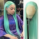BTWTRY Mint Green Synthetic Lace Front Wig Long Straight Mint Lace Front Synthetic Wig Pre Plucked Natural Hairline Glueless Heat Resistant Fiber Hair Wig for Fashion Women (Mint Green)