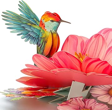 Mothers Day Pop Up Card, Hummingbird Birthday Card, 5x7 Inch 3D Birthday Greeting Card for Her Women Mom Wife Grandma Daughter Sister