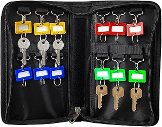 Tragbares Schlüsseltasche, Schlüssel Organizer mit Reißverschluss, Feuerfester Schlüsseletui mit 12 bunten Schlüsselanhängern und 12 Haken, Key Organizer für Büros, Hotels (1)