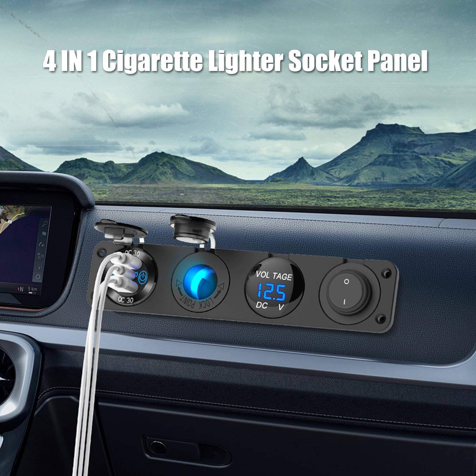 4 w 1 gniazdo USB 12 V Panel przełączników morskich PD3.0 QC3.0 Aluminiowa ładowarka 150 W niebieski woltomierz LED