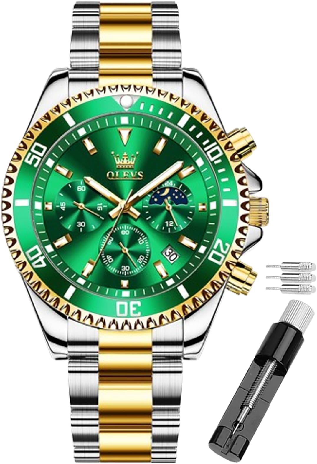 Watch for Men Waterproof Blue Dial Mens Dress Watches Luxury Two Tone Stainless Steel Wrist Watch with Day Date, Fashion Classic Classic Sports Quartz Watch Big Face…