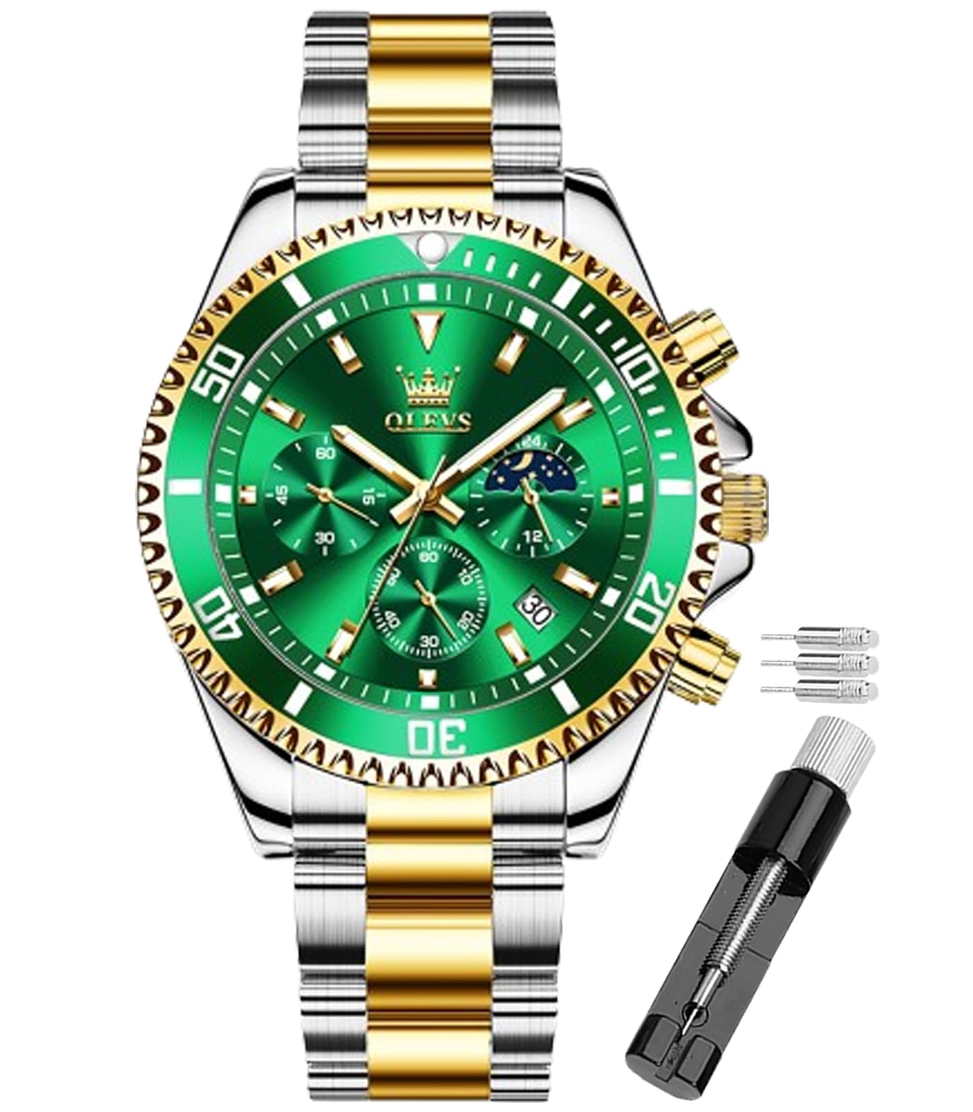 Watch for Men Waterproof Blue Dial Mens Dress Watches Luxury Two Tone Stainless Steel Wrist Watch with Day Date, Fashion Classic Classic Sports Quartz Watch Big Face…