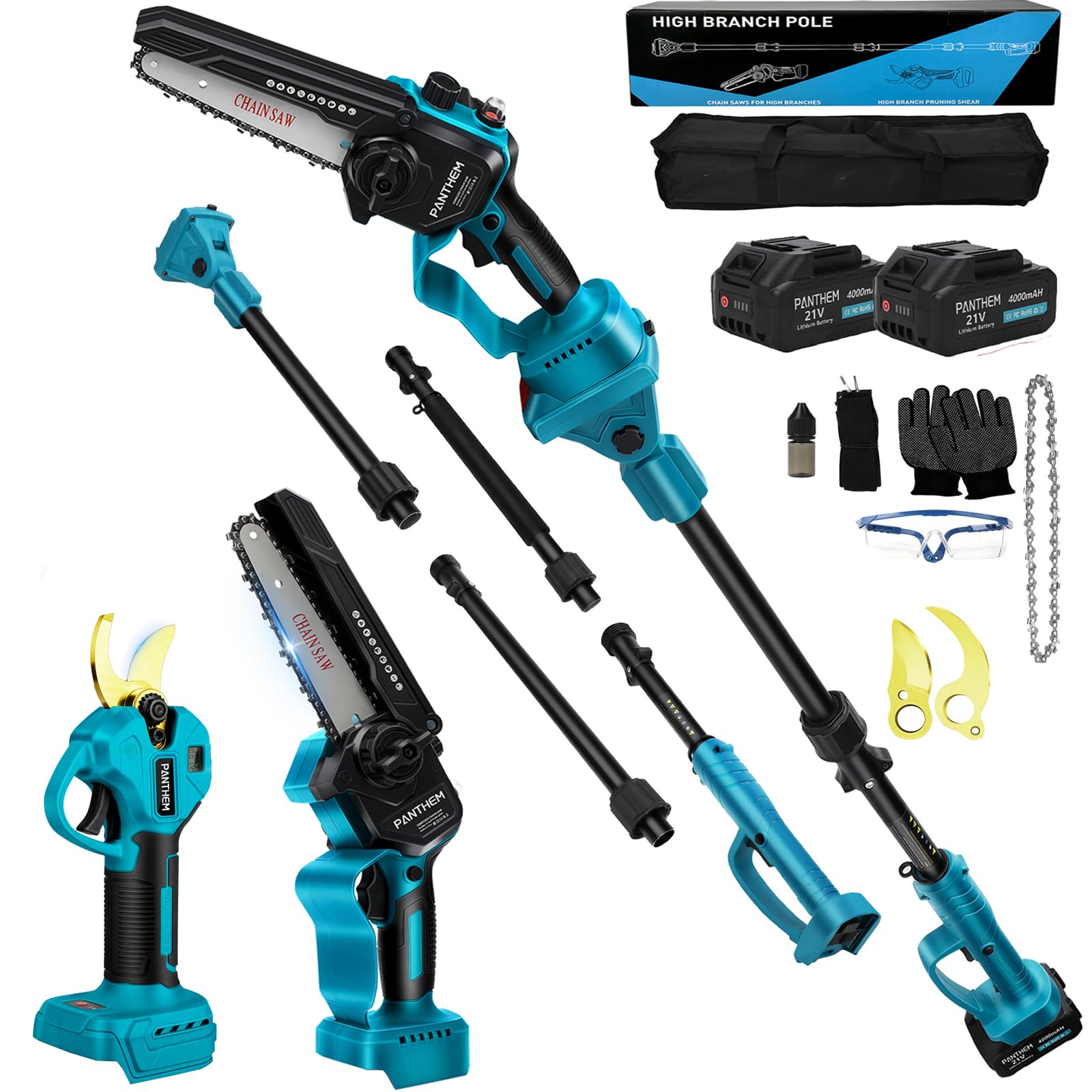 Akumulatorowe nożyce do gałęzi, sekator pionowy, 15 cm, mini piła do gałęzi z akumulatorem i 45 mm, elektryczne nożyce ogrodowe 4 w 1, 21 V, 4000 mAh, elektryczne nożyce do gałęzi, ręczna piła