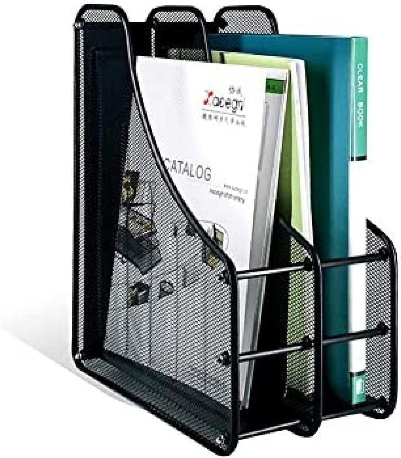 Organizador de archivos de escritorio de malla metálica para documentos de oficina, revistas y cartas, solución de almacenamiento duradera y elegante