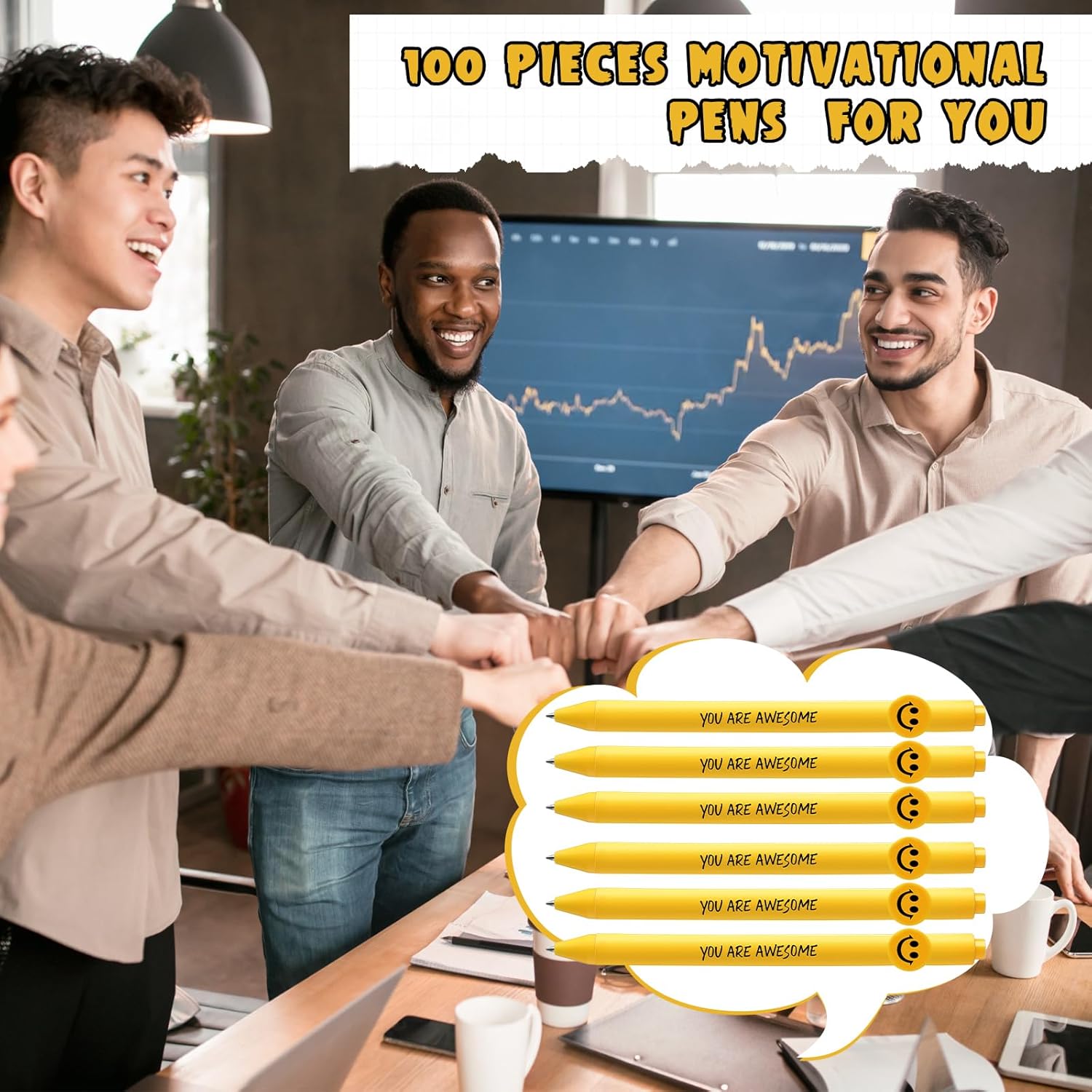 Fuutreo 100 Pcs Funny Pens Coworker Appreciation Gifts Inspirational Motivational Quotes Ballpoint Pens Smile Face for Coworker Employee Staff Team Office(Awesome)