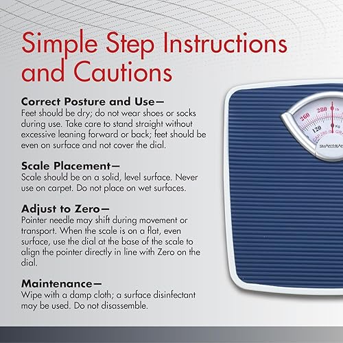 Miniatura 7 de SmartHeart Báscula analógica de peso corporal | Báscula mecánica | Capacidad de 286 libras / 286.6 lbs | Plataforma antideslizante | Calibración de