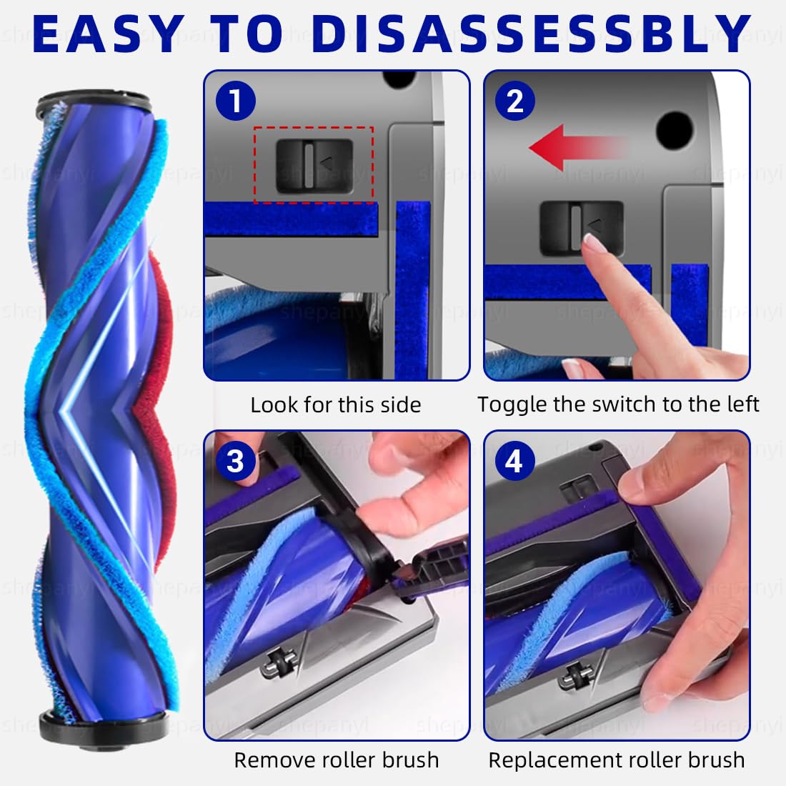 LED Spazzola Compatibile per Dyson V6 DC58 DC59 DC62 DC72 DC74 SV04 SV06 SV09 Aspirapolvere,Spazzola per Aspirapolvere per Pavimenti Duri e Tappeti.