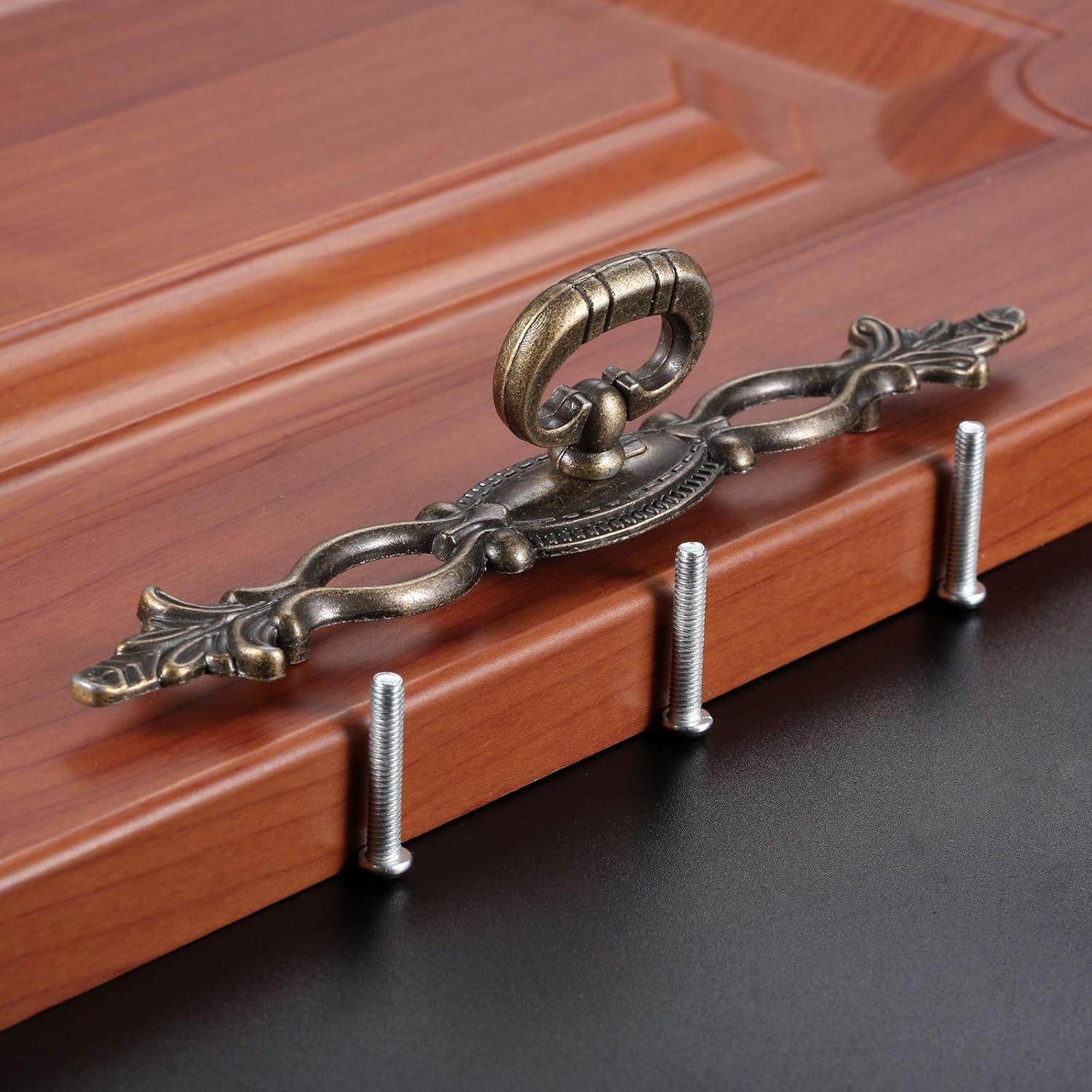 dophee 2Pcs Vintage Style Pulls Handles, Antique Bronze Hollow Decor Cabinet Knobs for Furniture Drawer Dresser Closet Wardrobe Cupboard with Screw, 6.30"x0.87"x1.34"