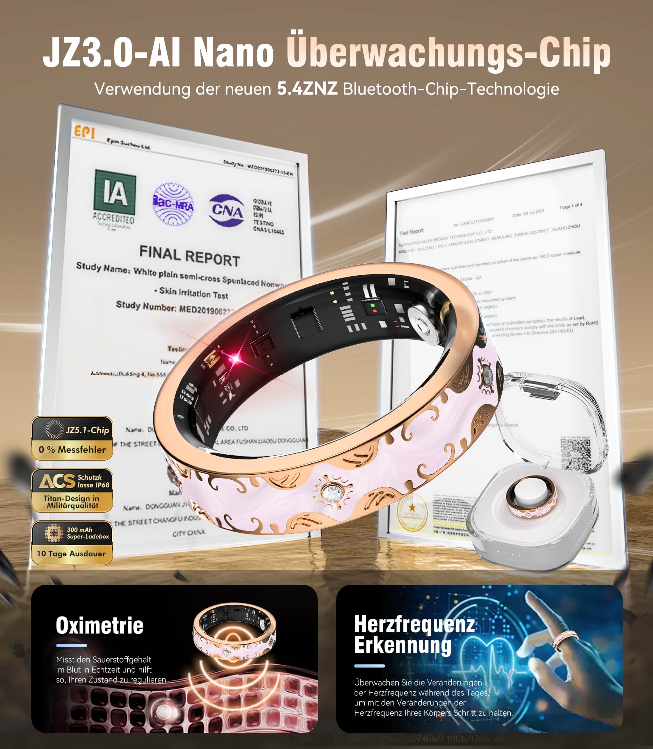 2026 TOP 1 9.0 Smart Ring e custodia di ricarica. 【Industry First – 0 errore di misurazione】【IP68 impermeabile】 Anello intelligente da uomo e da donna per monitoraggio del sonno, dispositivo